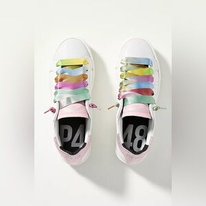 P448 Thea Sneakers Size 37 White Pink Rainbow Laces